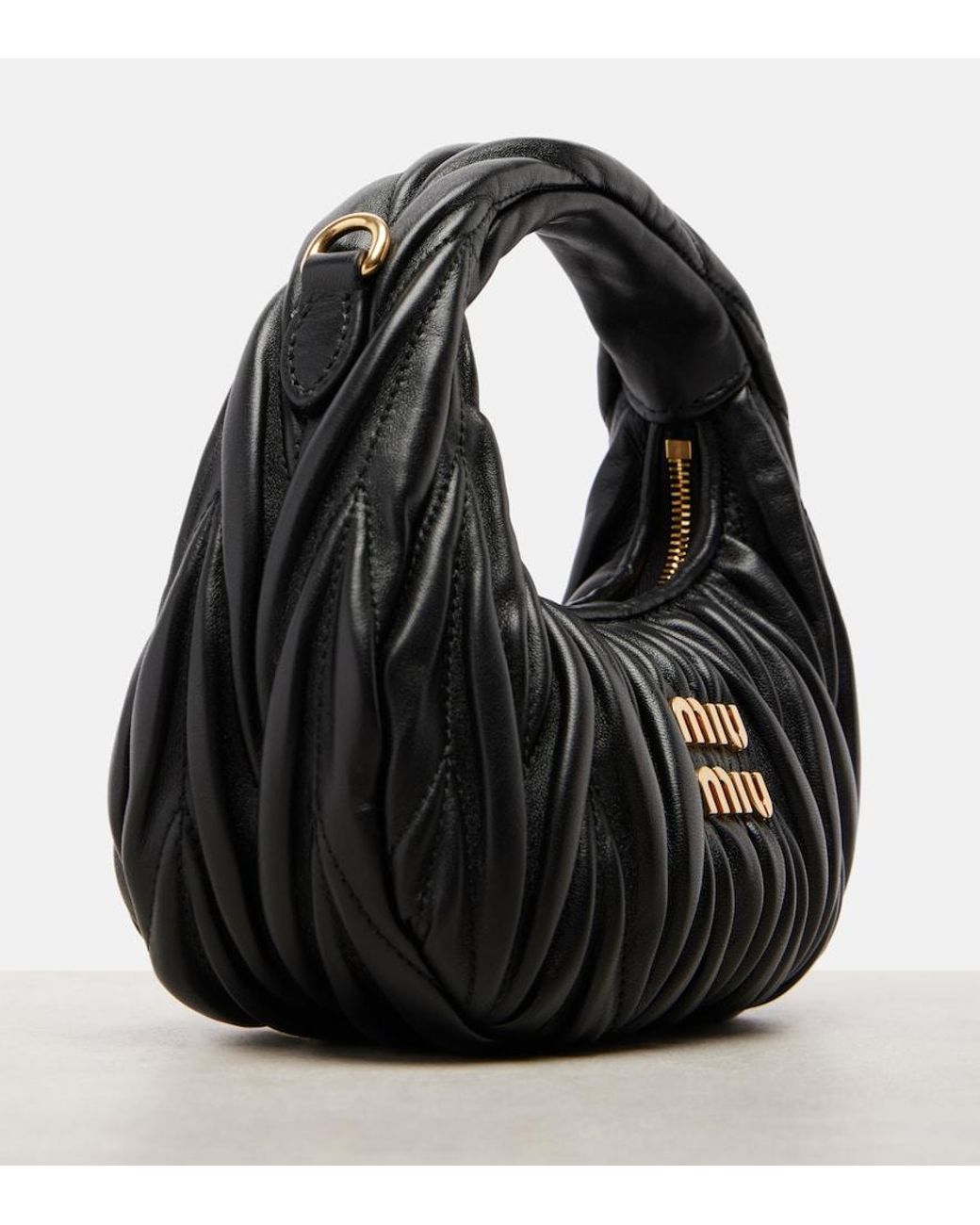 Miu Miu Black Wander Mini Matelasse Leather Tote Bag