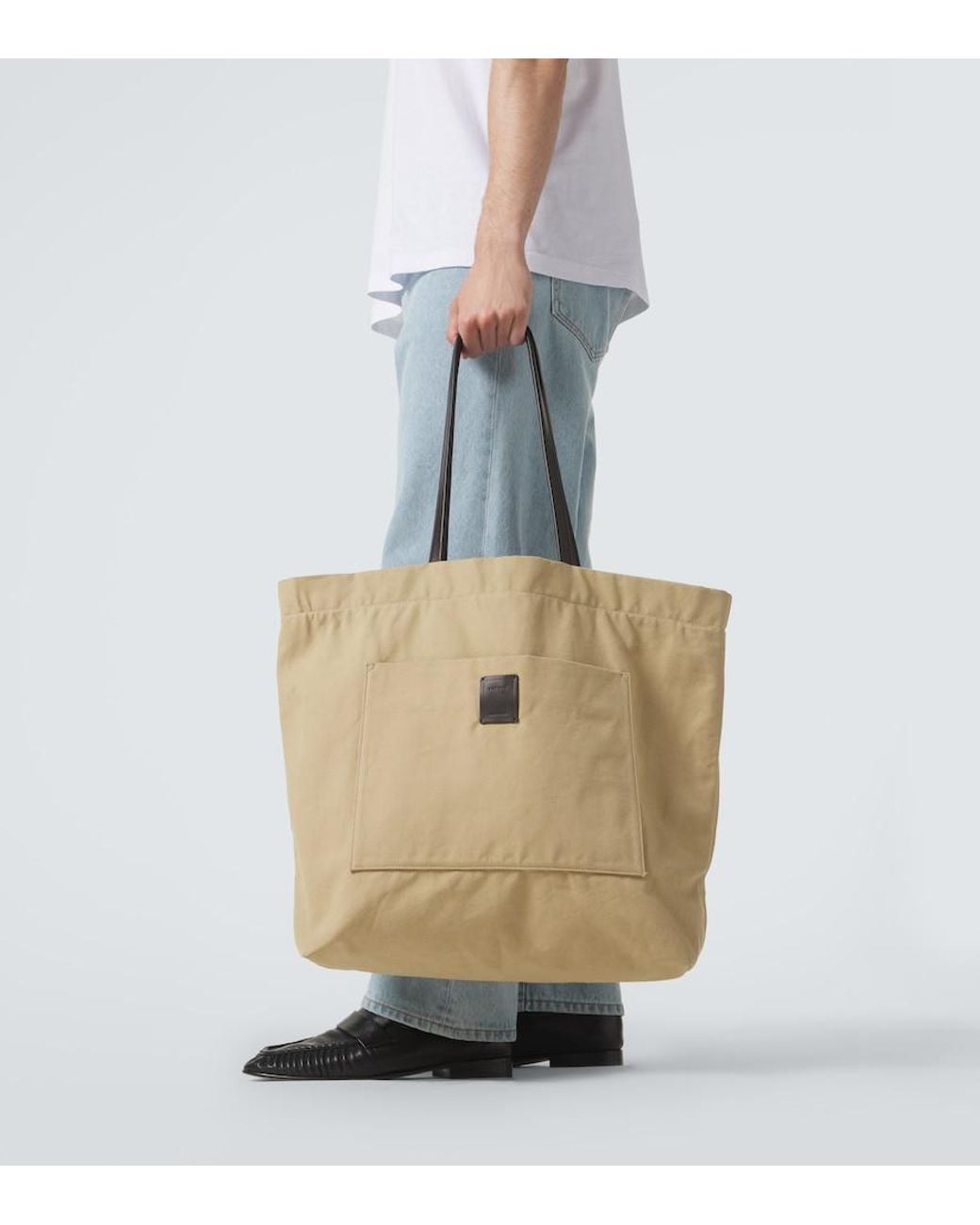 The Row Natural Tori Leather-Trimmed Canvas Tote Bag for men