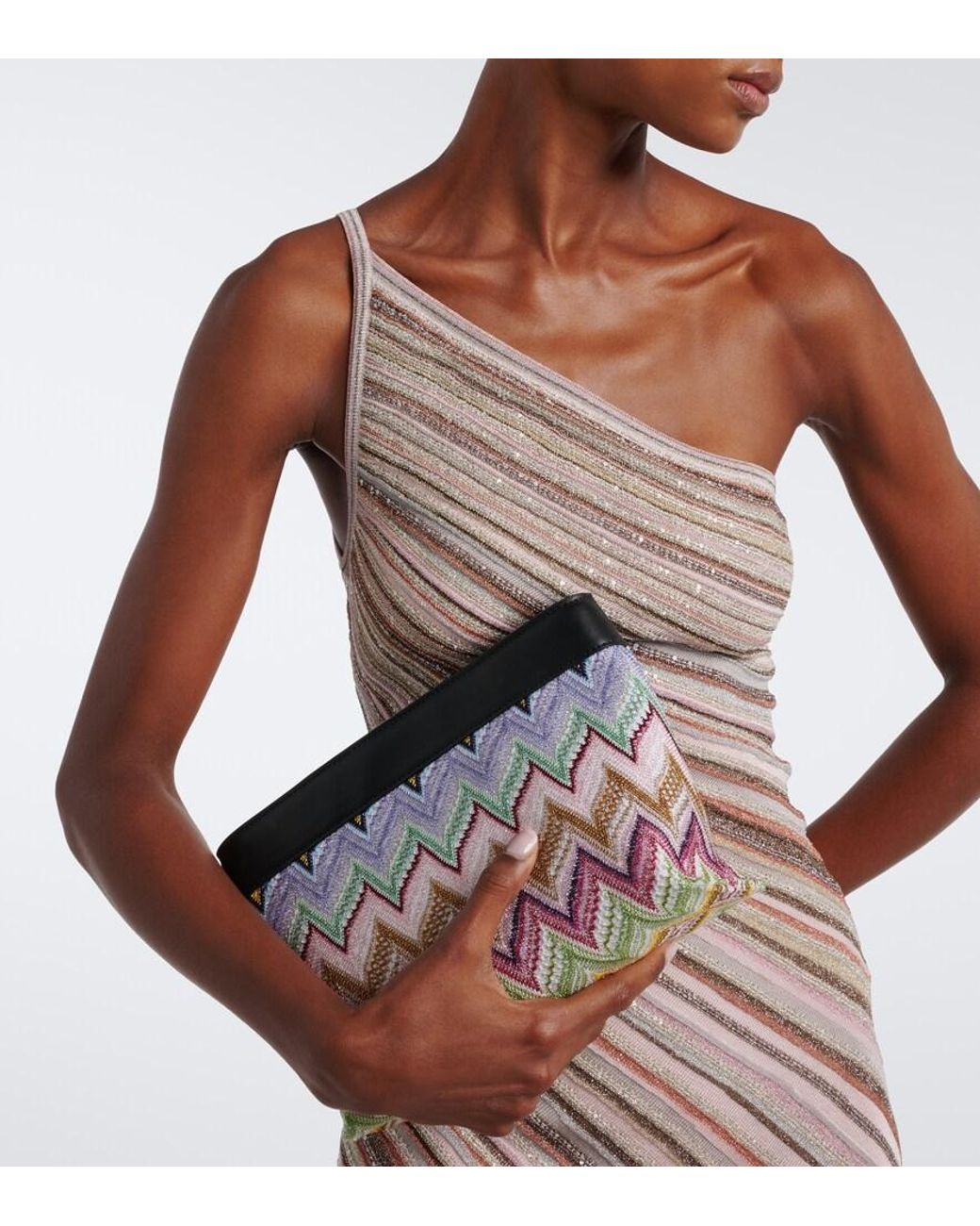 Missoni Pink Zigzag Leather-Trimmed Lame Pouch