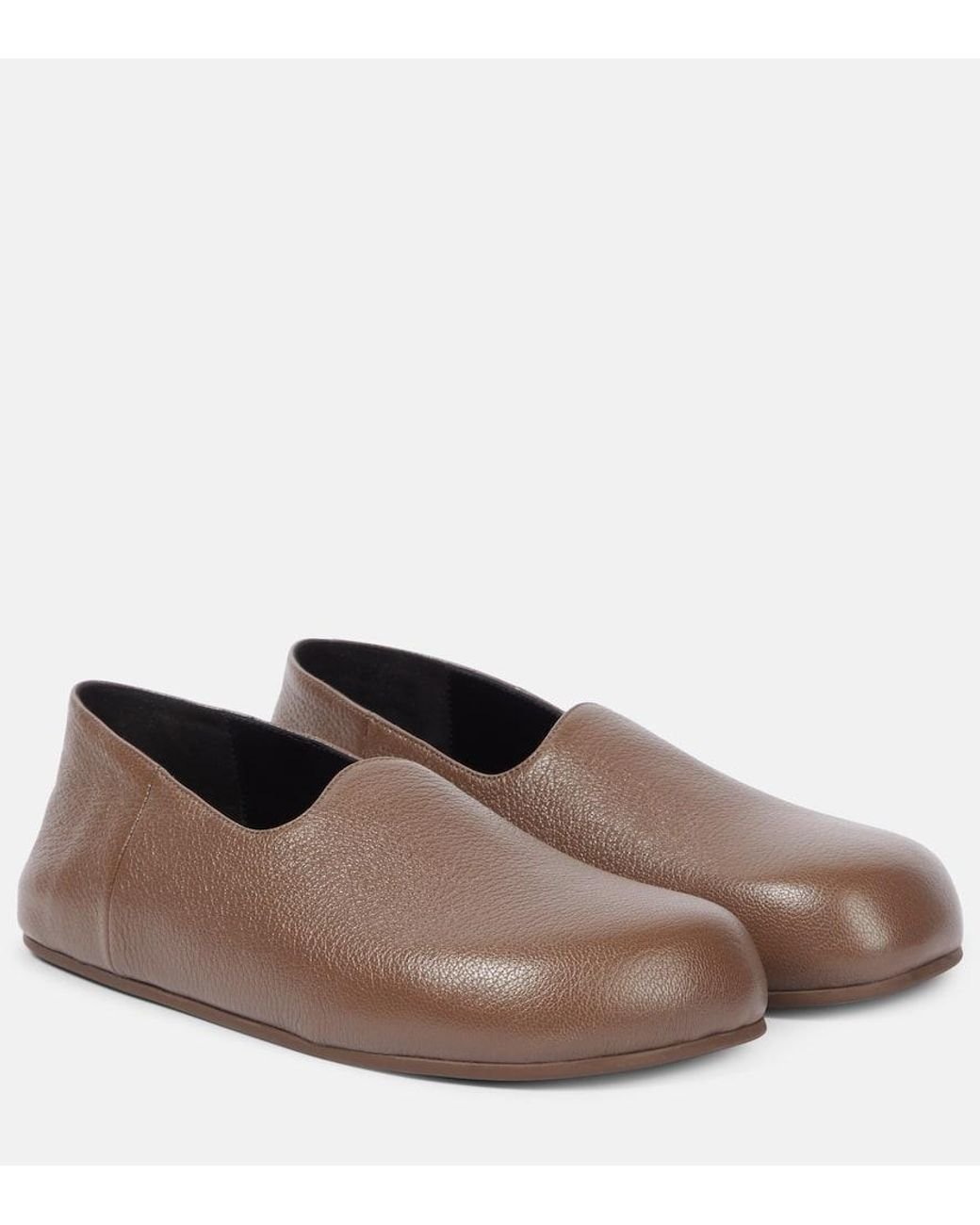 The Row Hugh Leather Slip-On Shoes in Brown | Lyst