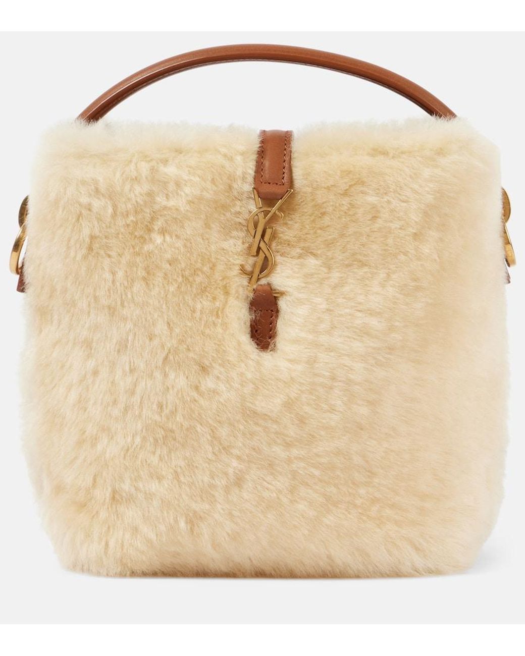 Saint Laurent Le 37 Mini Shearling Bucket Bag in Natural Lyst