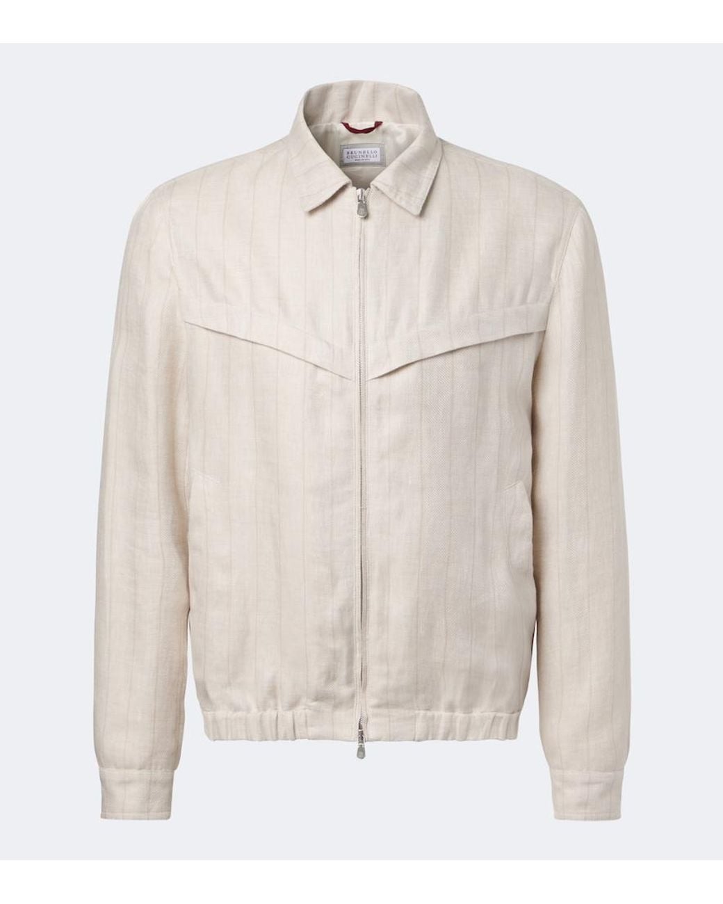 Brunello Cucinelli Natural Striped Linen Blouson Jacket for men