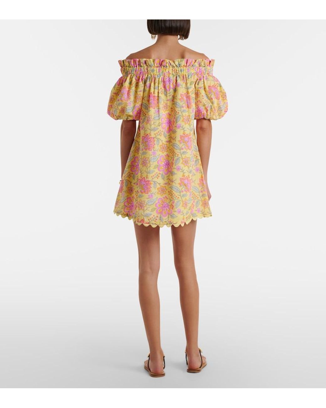 Juliet Dunn Orange Floral Off-Shoulder Cotton Minidress