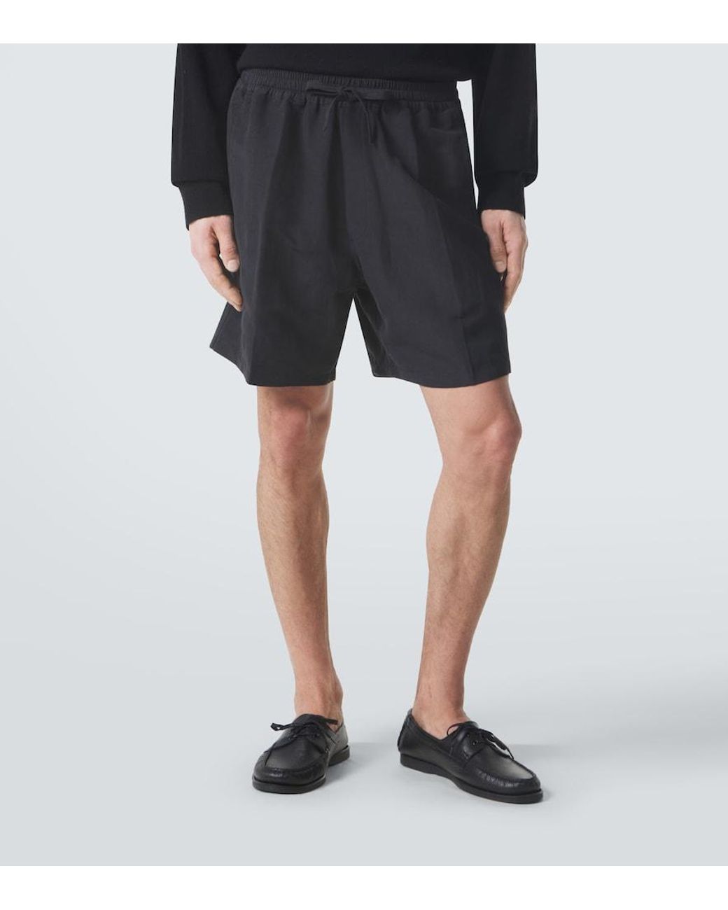Umit Benan Black Julian Linen And Silk Shorts for men