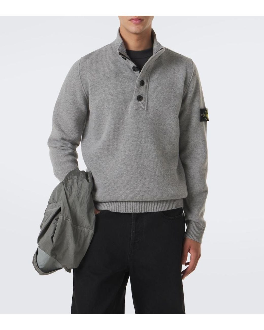 Stone Island Gray Compass Badge Wool-Blend Sweater for men