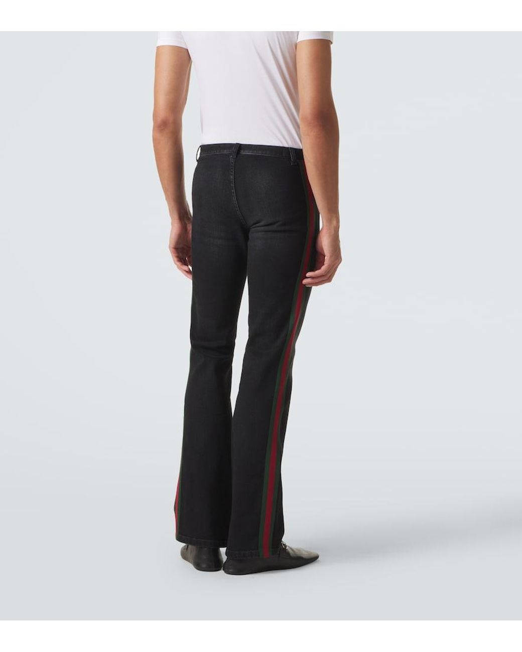Gucci Black Web Stripe Flared Jeans for men