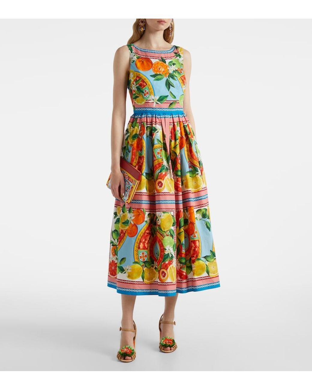 Dolce & Gabbana White Taormina Printed Cotton Midi Dress