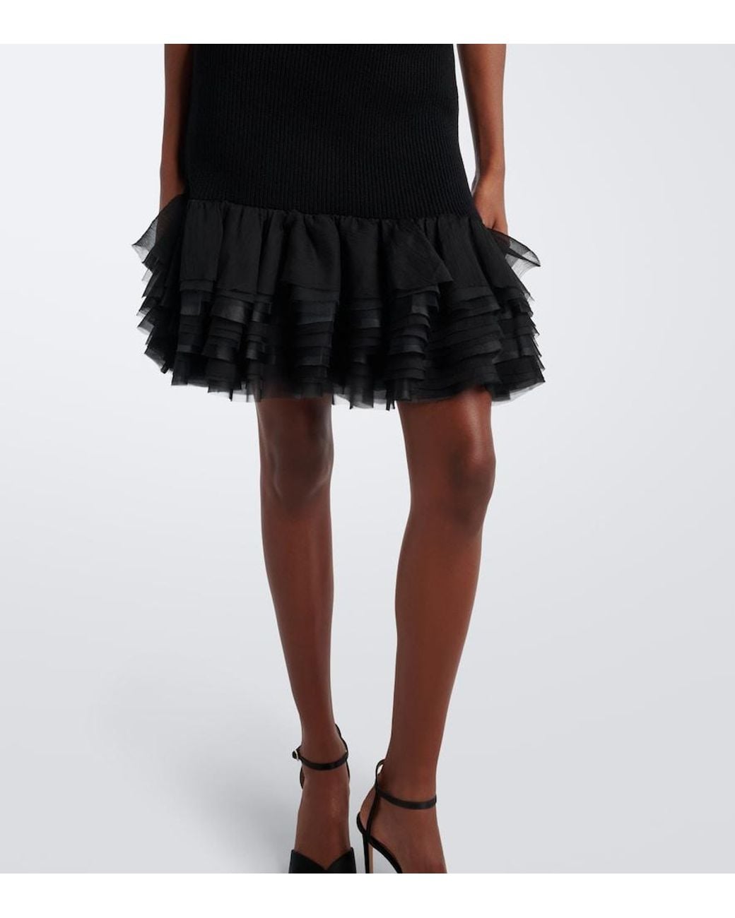 Nina Ricci Black Ruffled Wool And Cashmere Miniskirt