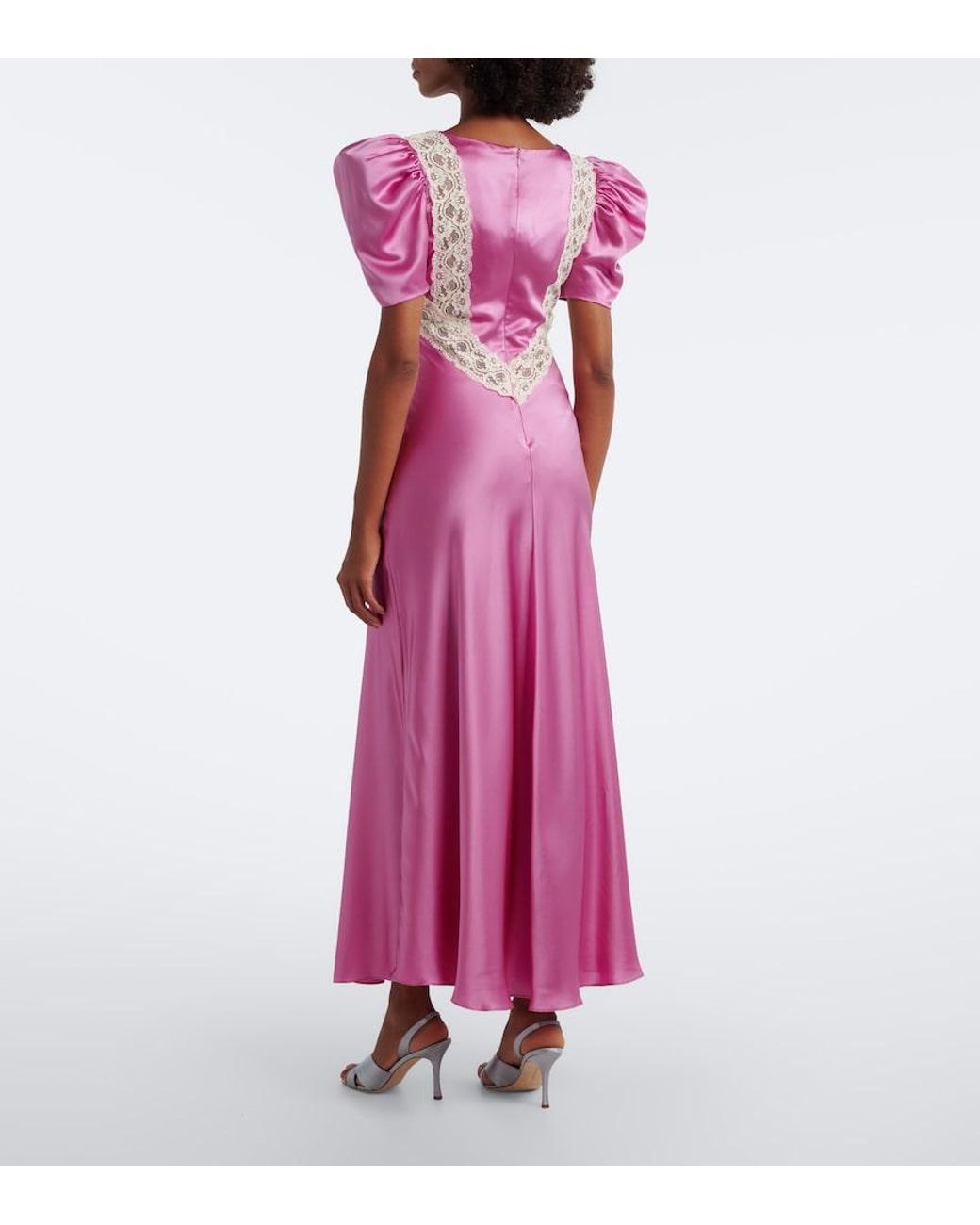Rodarte Pink Lace-Trimmed Silk Maxi Dress