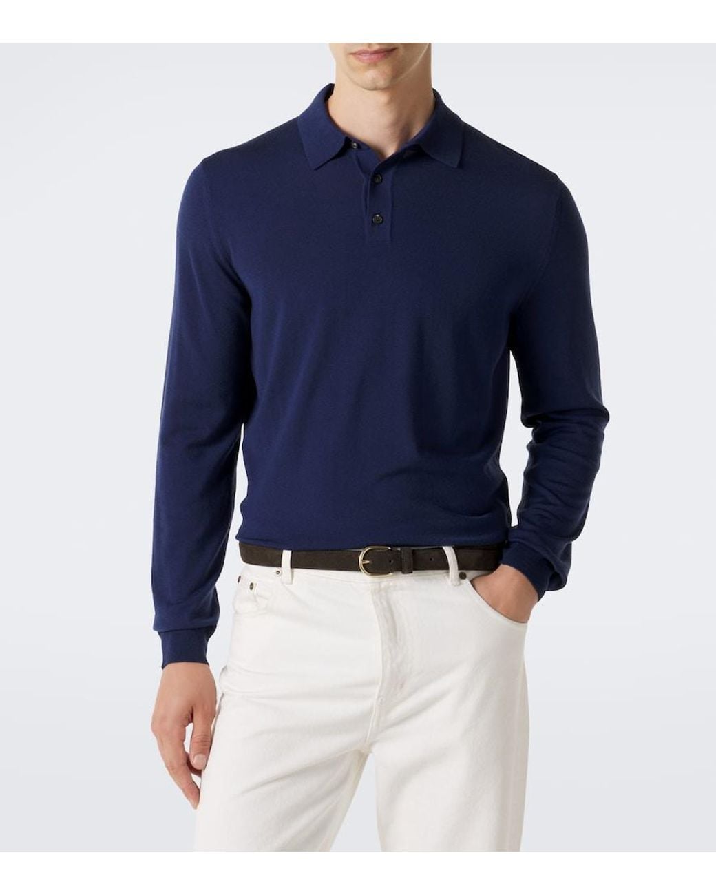 Slowear Blue Wool-Blend Polo Sweater for men