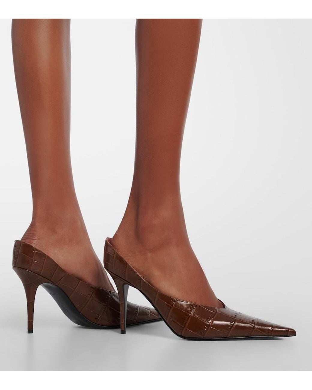 AMINA MUADDI Brown Anok Croc-Effect Leather Pumps