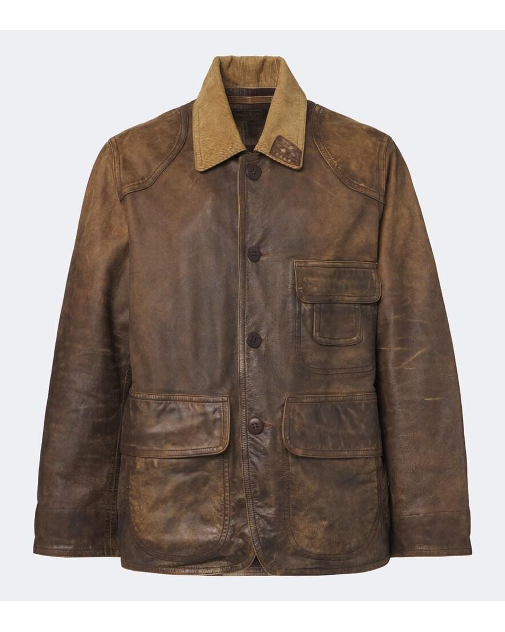 RRL Brown Corduroy-Trimmed Leather Jacket for men