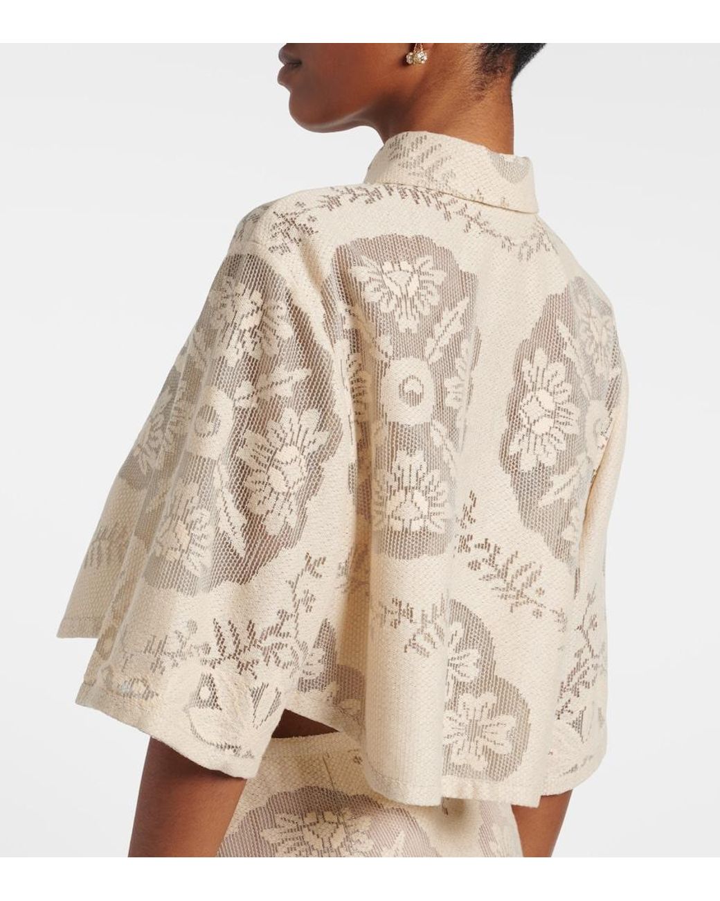 Valentino Garavani Natural Floral Cropped Cotton-Blend Shirt