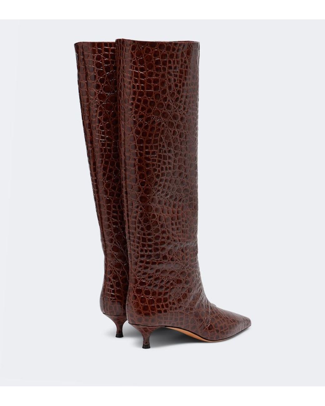 Le Monde Beryl Brown Babouche Croc-Effect Leather Knee-High Boots