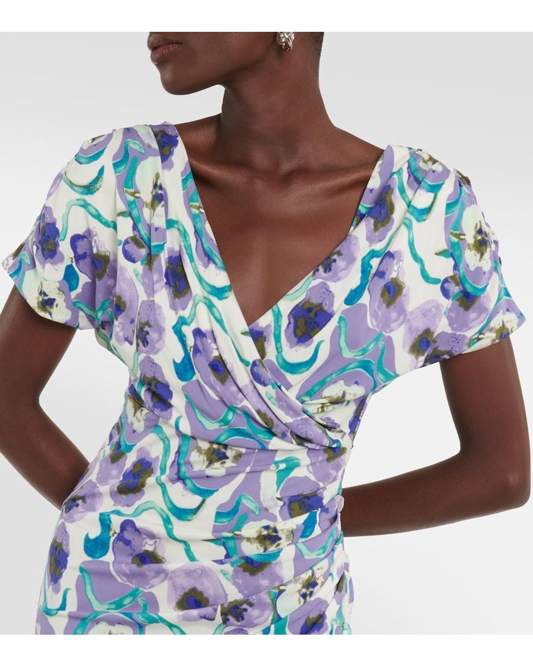 Diane von Furstenberg Blue Havana Printed Jersey Midi Dress
