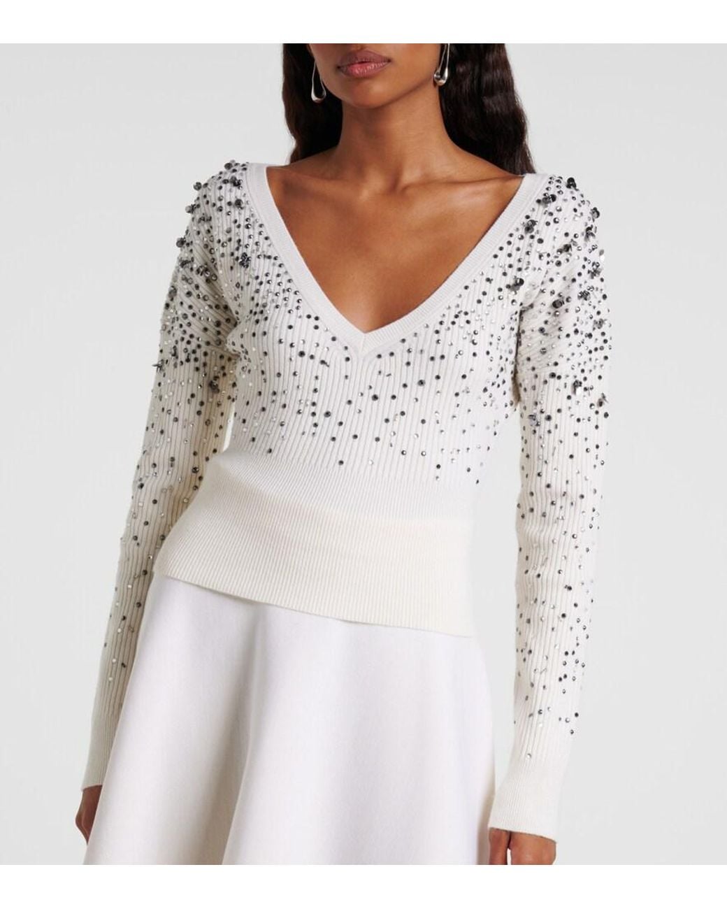 Max Mara White Gang Embellished Wool-Blend Sweater
