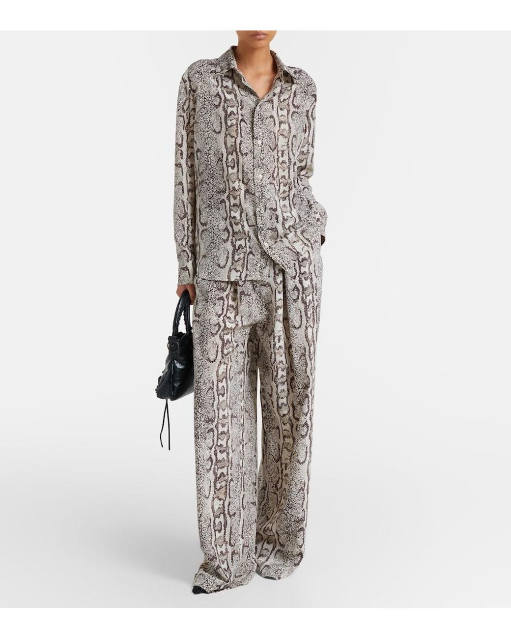 Balenciaga Natural Snake-Print Silk Palazzo Pants