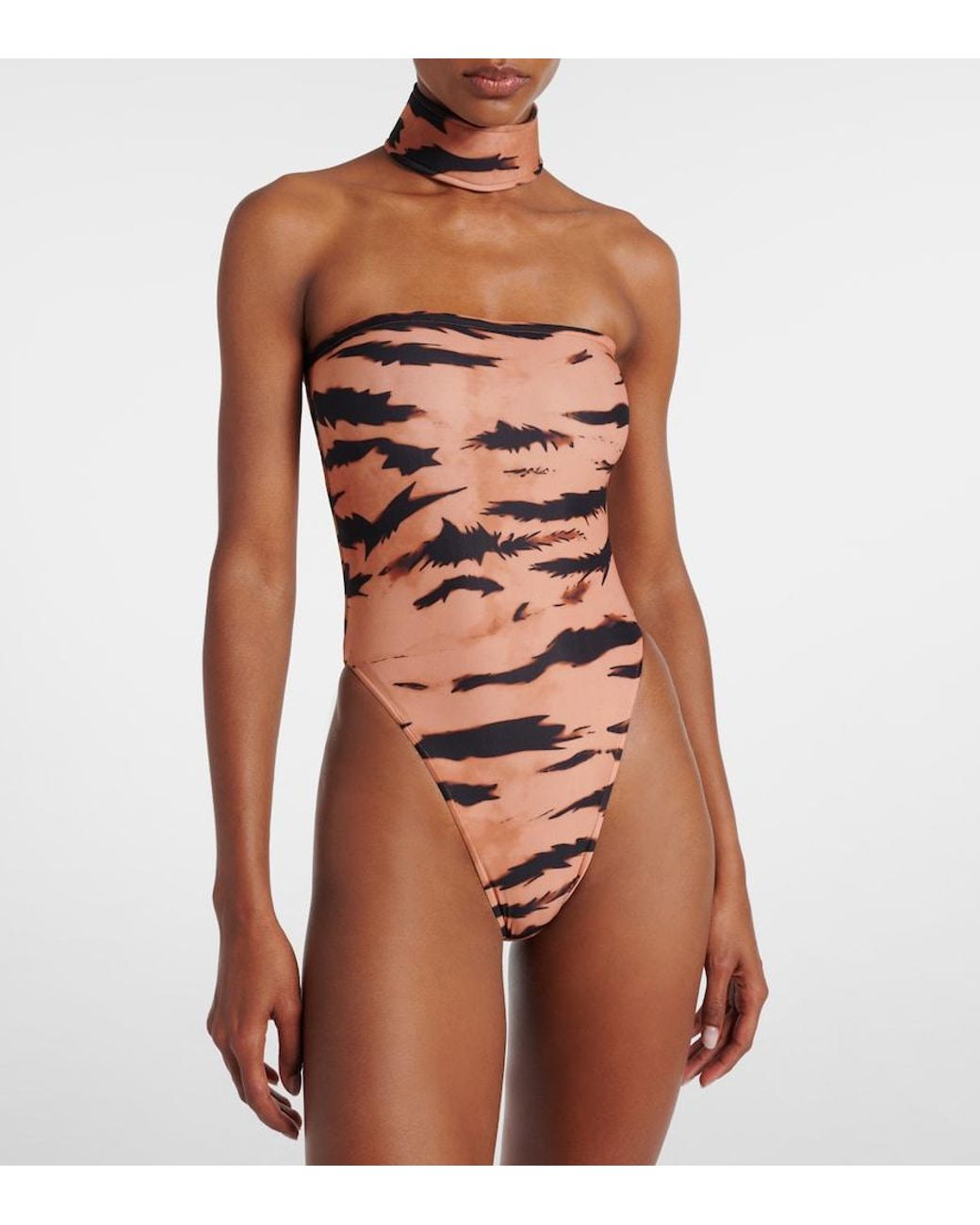Adriana Degreas White X Sabine Getty Printed Strapless Swimsuit