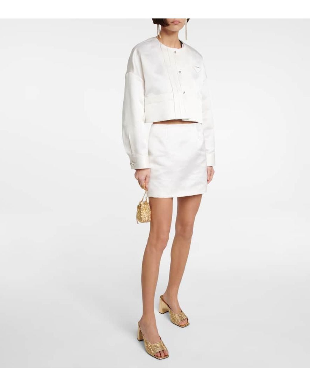 Mules en satin a cristaux Prada en coloris Metallic