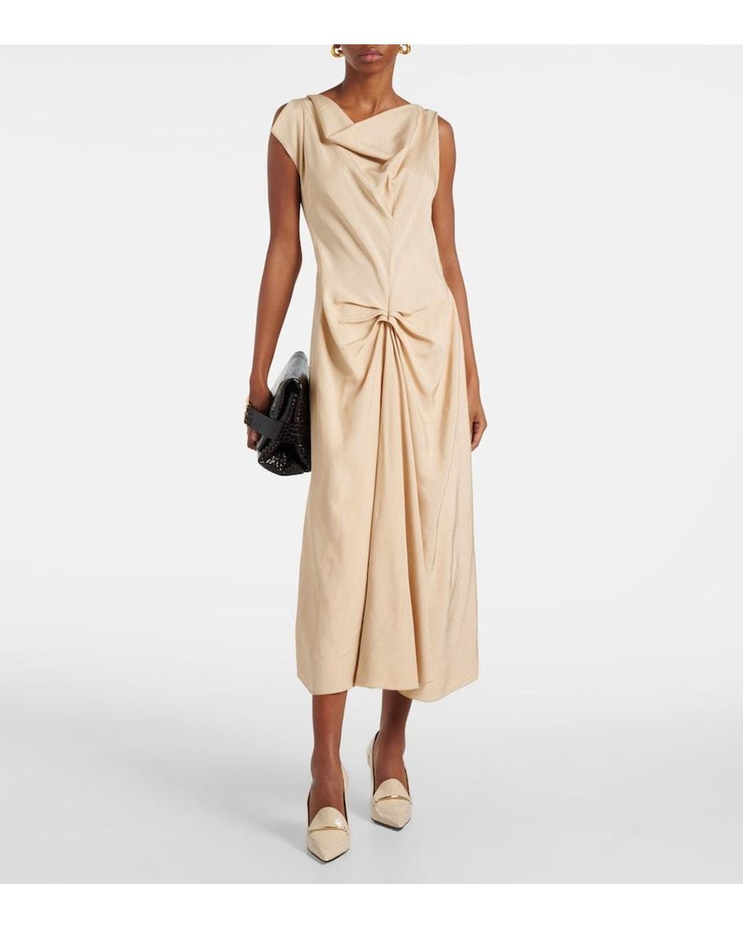 Victoria Beckham Natural Deconstructed Gathered Midi Dress