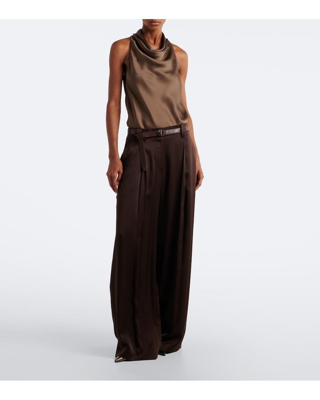 Brunello Cucinelli Brown Draped Silk Top