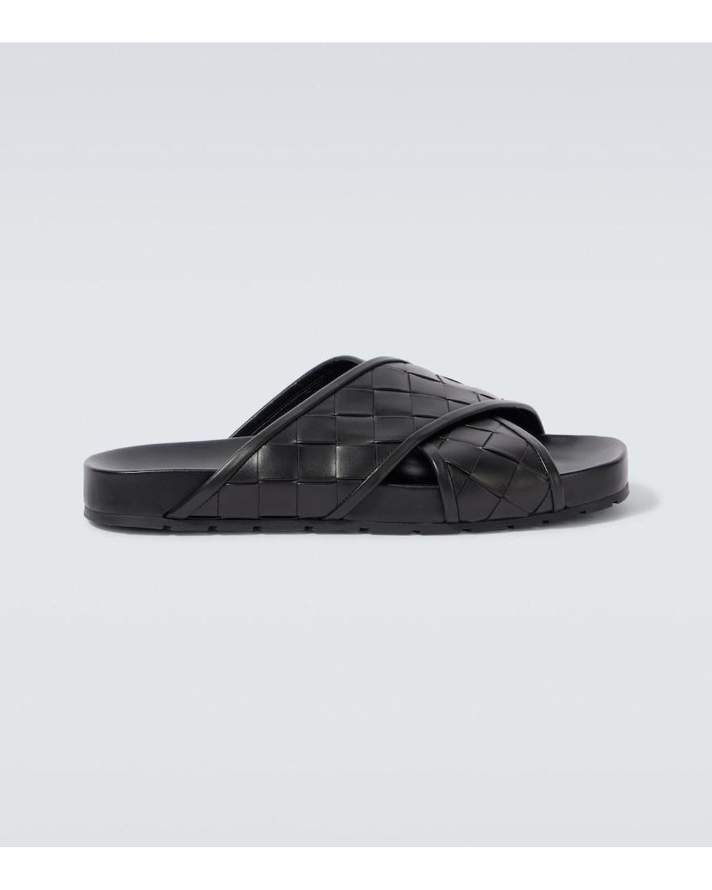 Bottega Veneta Black Leather Tarik Slides for men