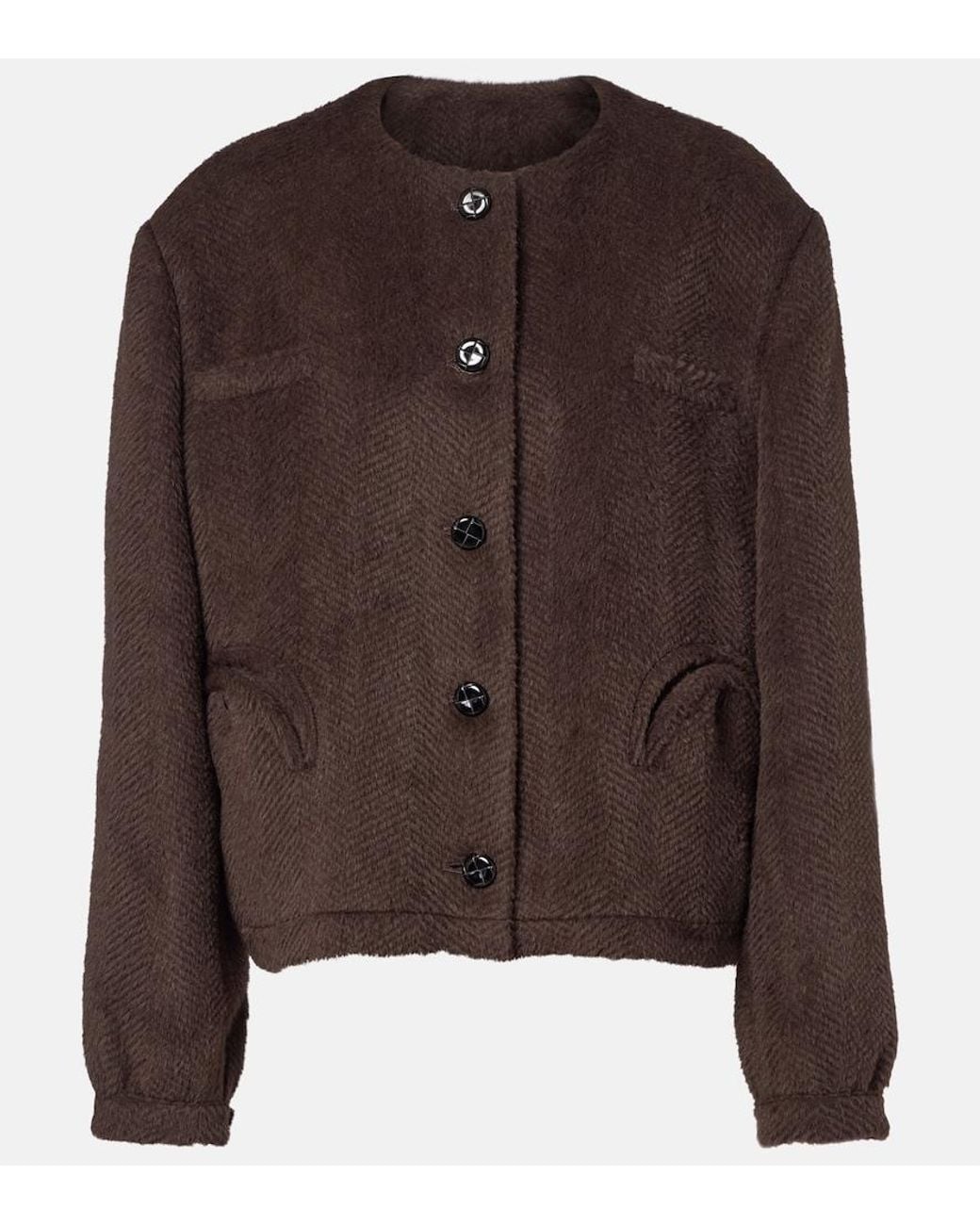 Blazé Milano Brown Gliss Chevron Alpaca And Wool Jacket
