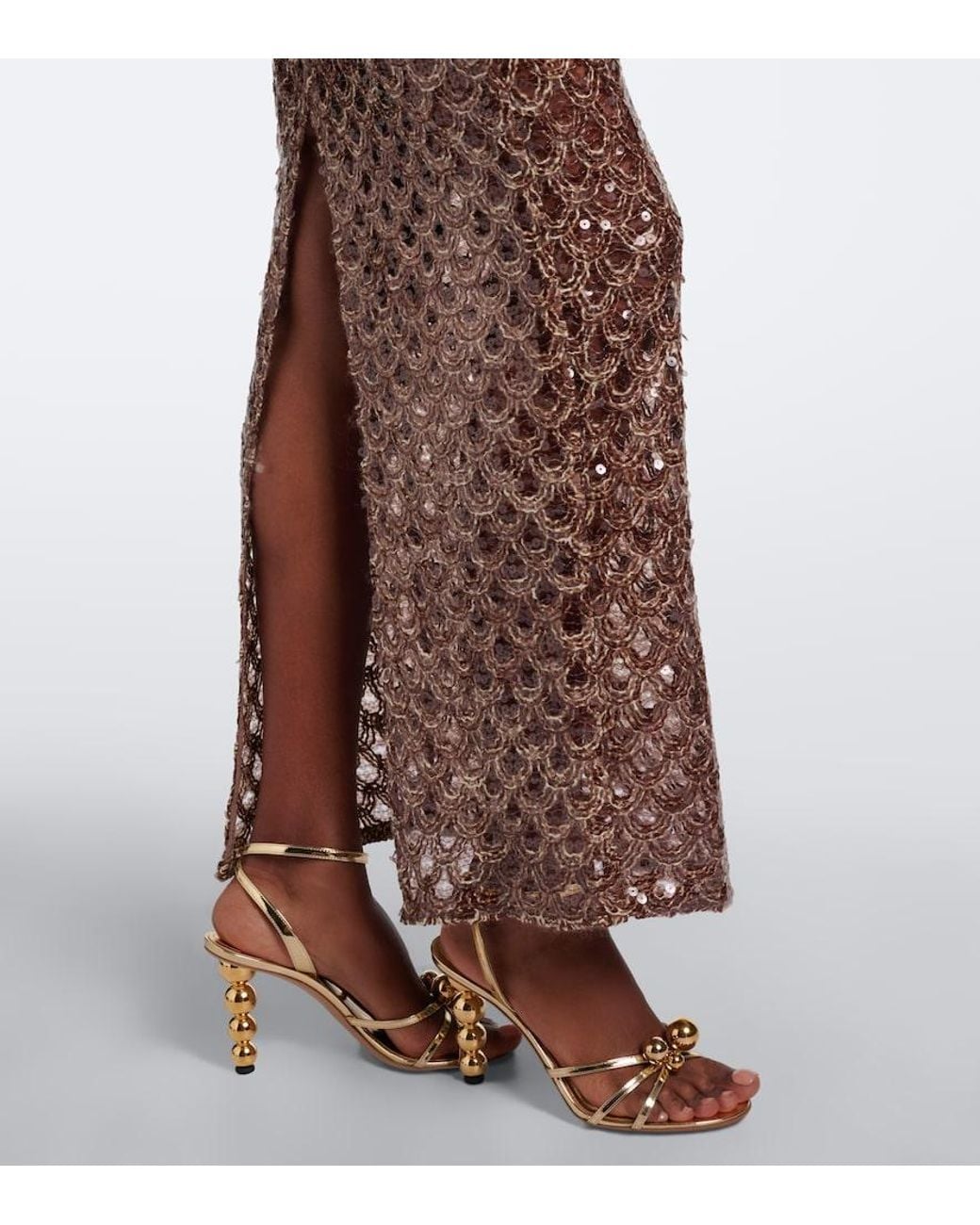 La Fuori Brown Scales Of Embellished Halterneck Gown