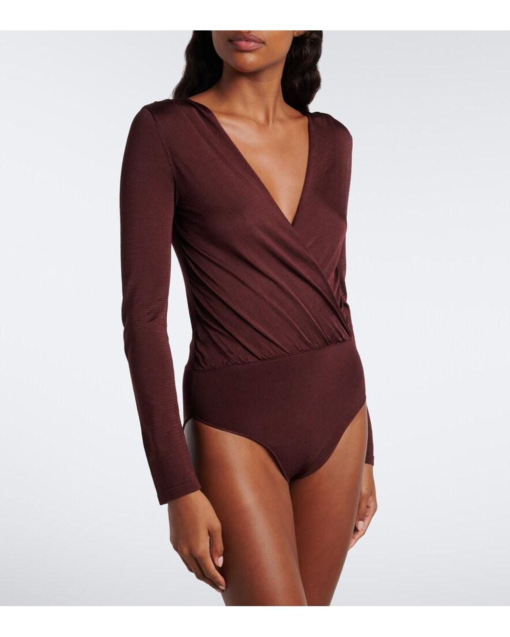 Self-Portrait Purple Draped Knitted Bodysuit