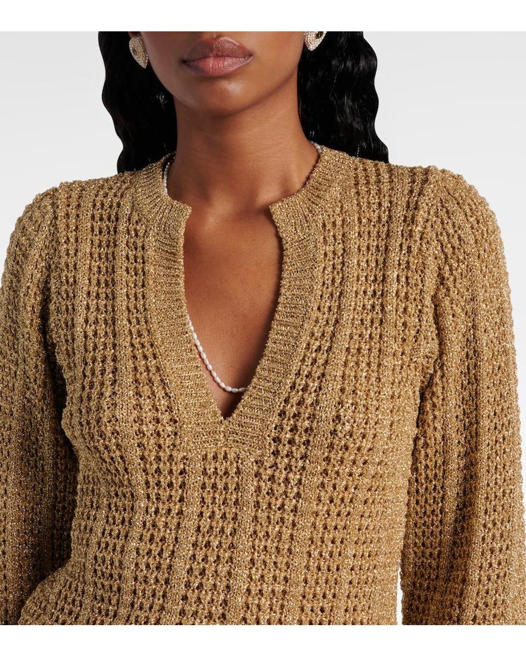Valentino Natural Open-Knit Lame Minidress