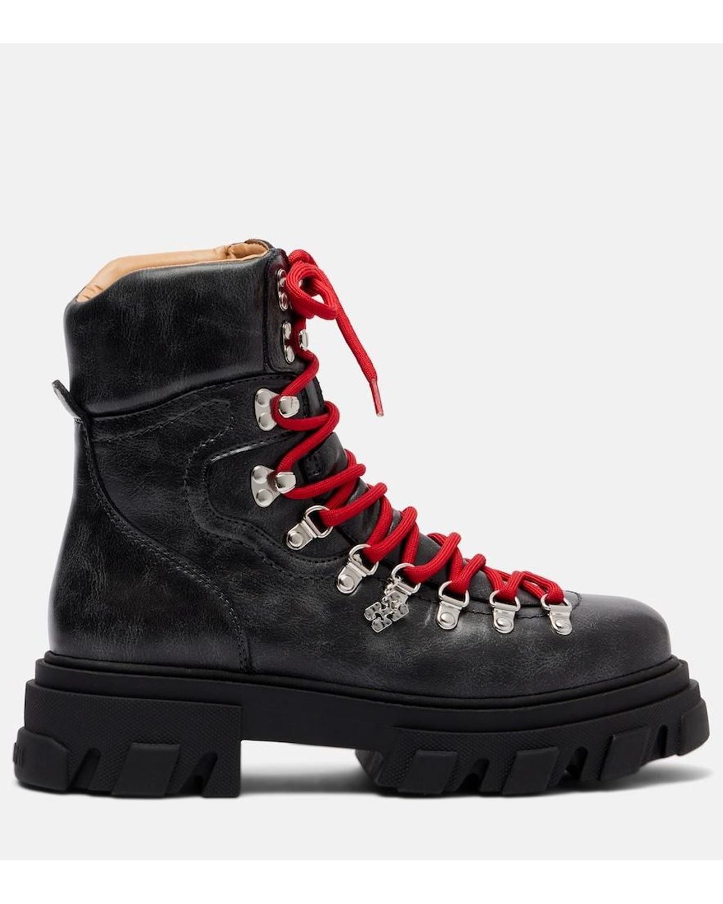 Ganni Red Platform Combat Boots