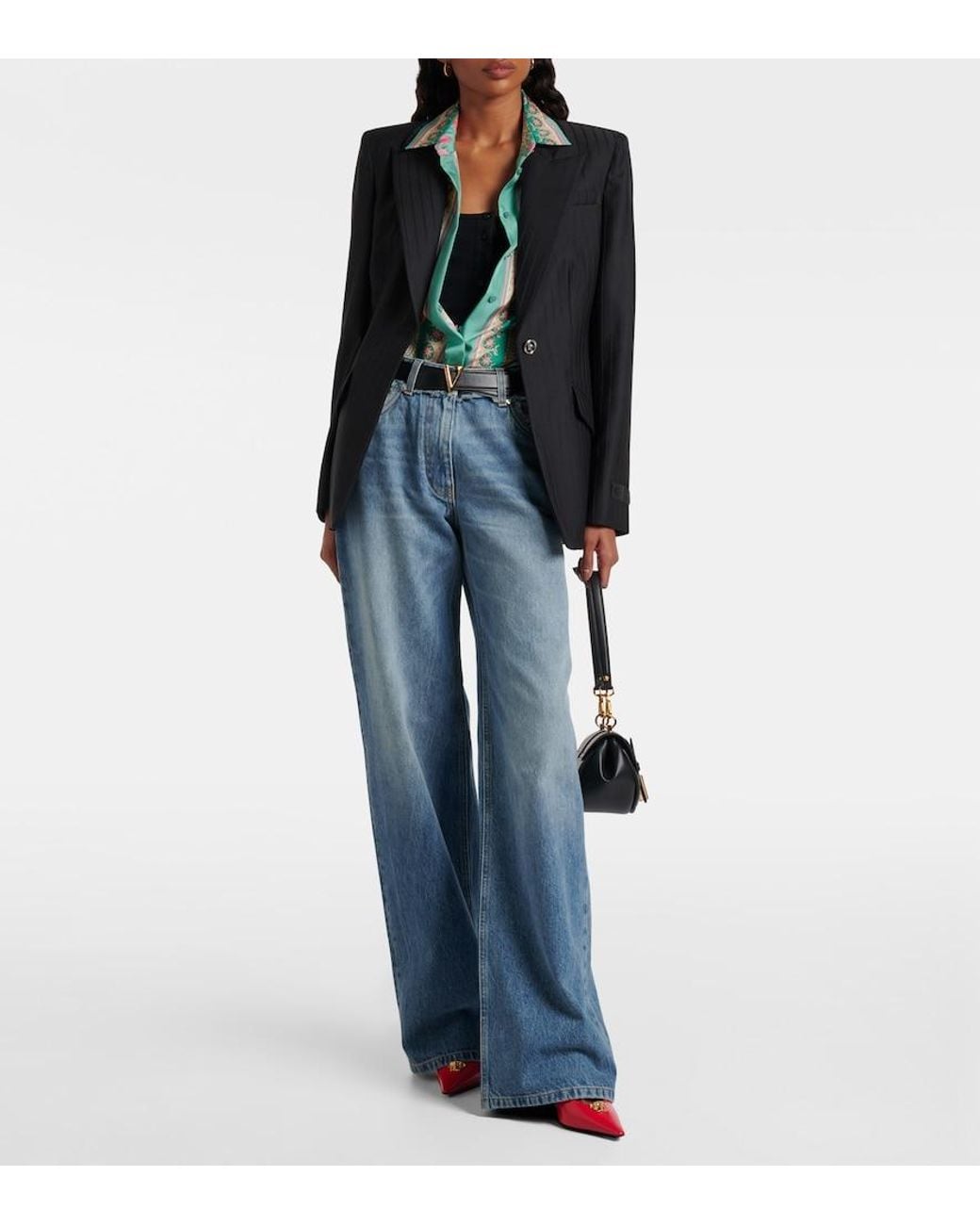 Versace Blue Mid-Rise Wide-Leg Jeans