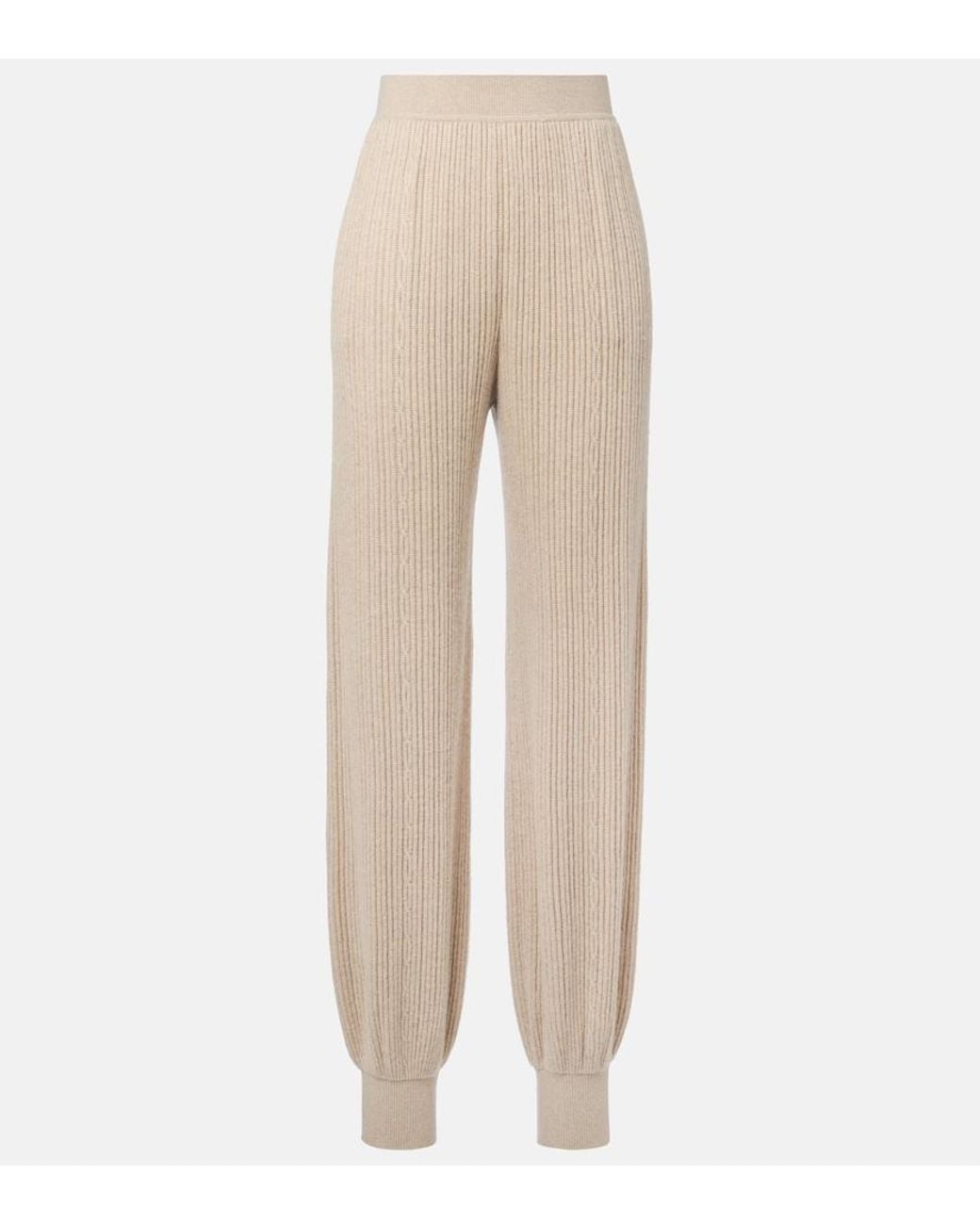 Loro Piana Natural Plane Tree Ribbed-Knit Cashmere Sweatpants