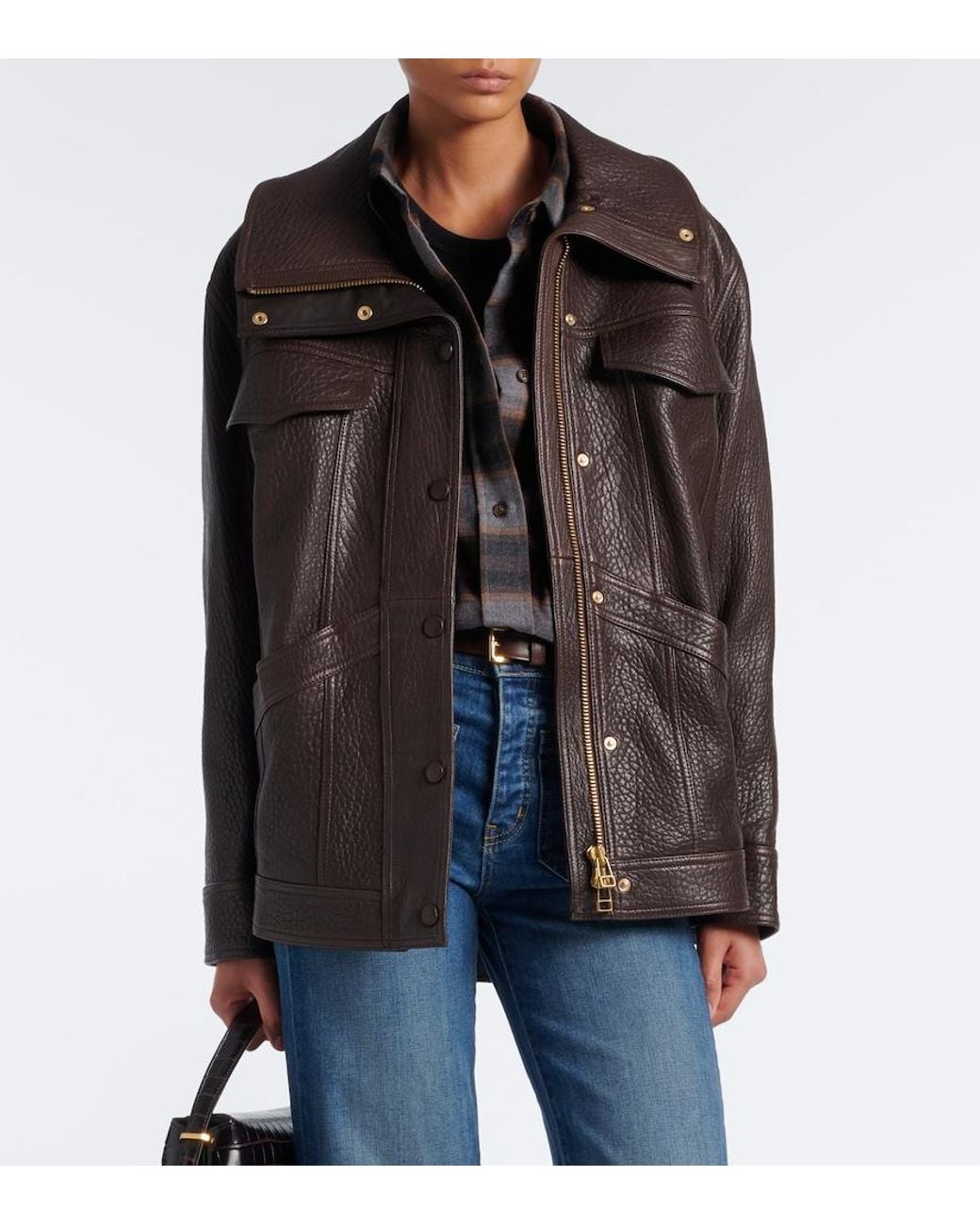 Veronica Beard Brown Silversmith Leather Jacket