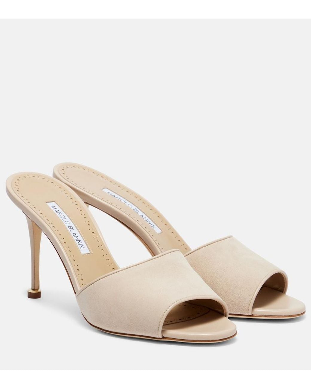 Manolo Blahnik Natural Larache 90 Suede Mules