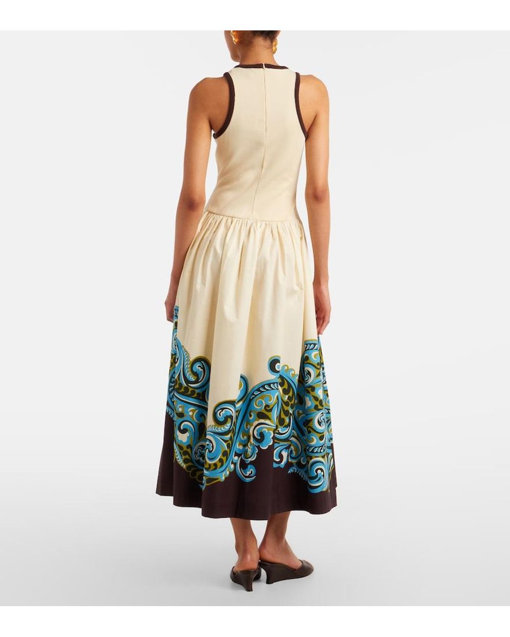 ALÉMAIS White Natalia Printed Cotton Midi Dress
