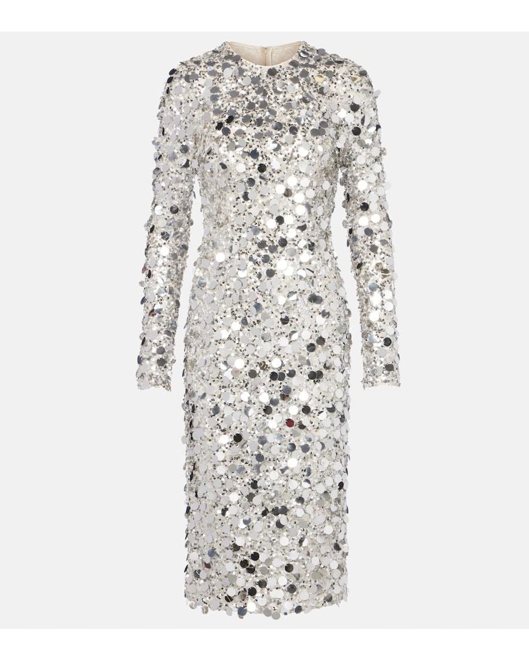Dolce & Gabbana White Sequined Midi Dress