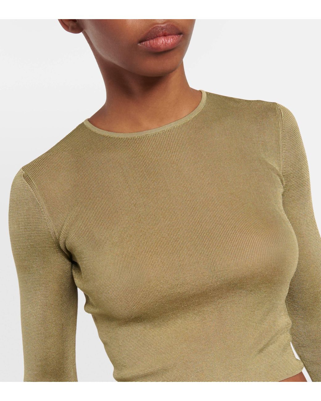 Tシャツ・カットソー SAINT LAURENT Semi-sheer certified viscose knitted top Verde Saint Laurent Ribbed-Knit Crop Top in Green | Lyst Canada