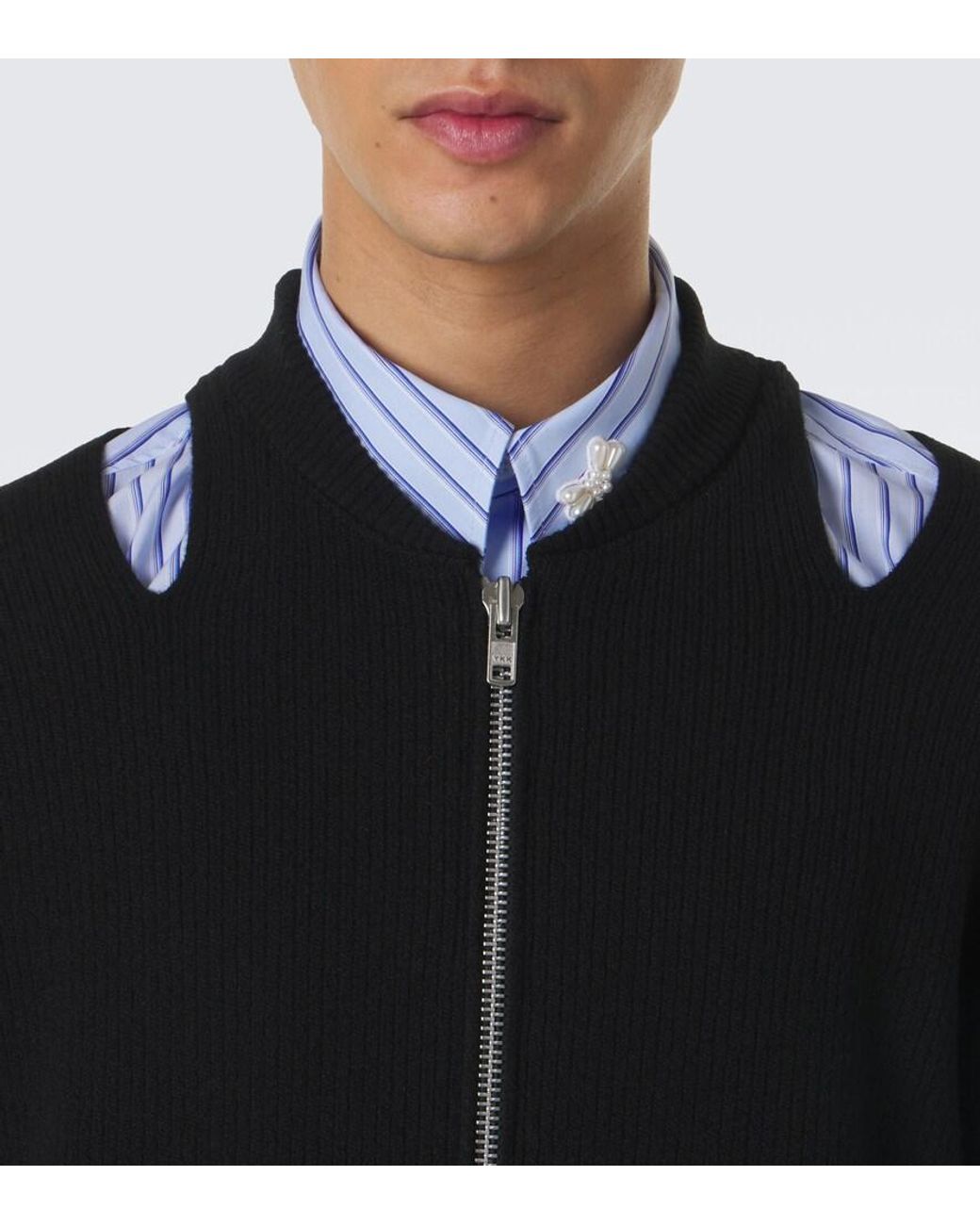 Simone Rocha Black Cutout Wool-Blend Zip-Up Cardigan for men