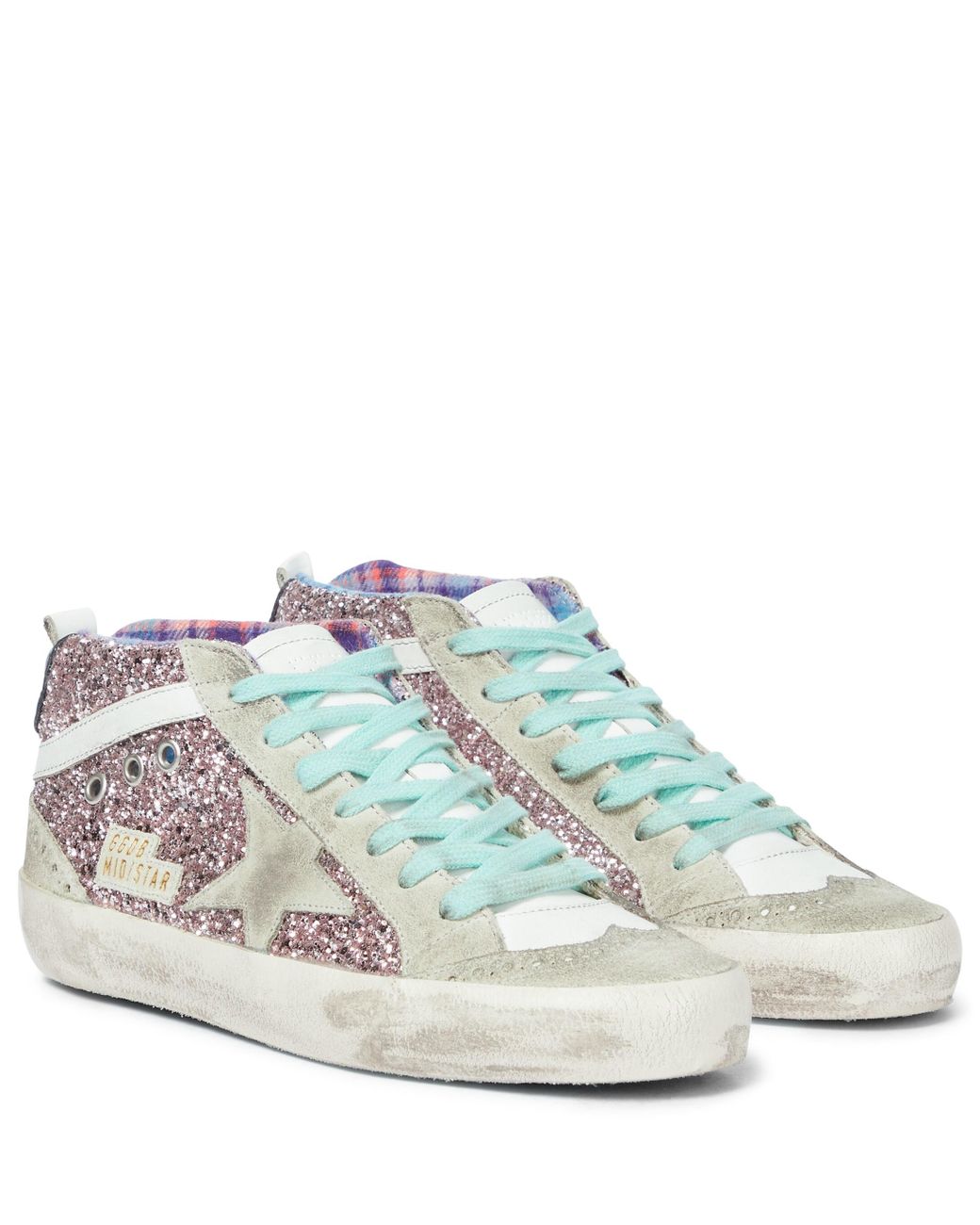 Golden Goose Mid Star Glitter And Leather Sneakers in Pink | Lyst