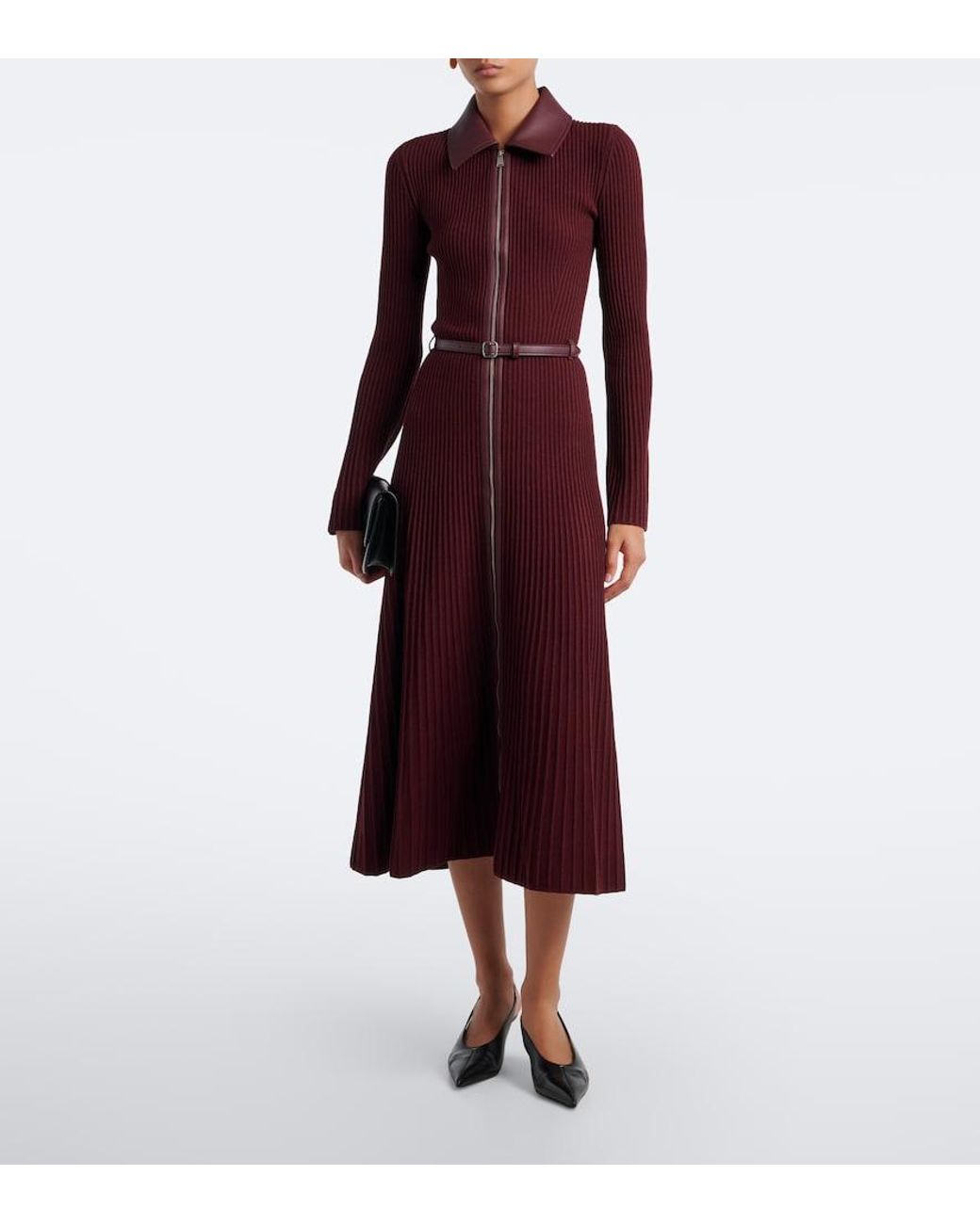 Jonathan Simkhai Purple Ismelle Belted Ribbed-Knit Shirt Dress