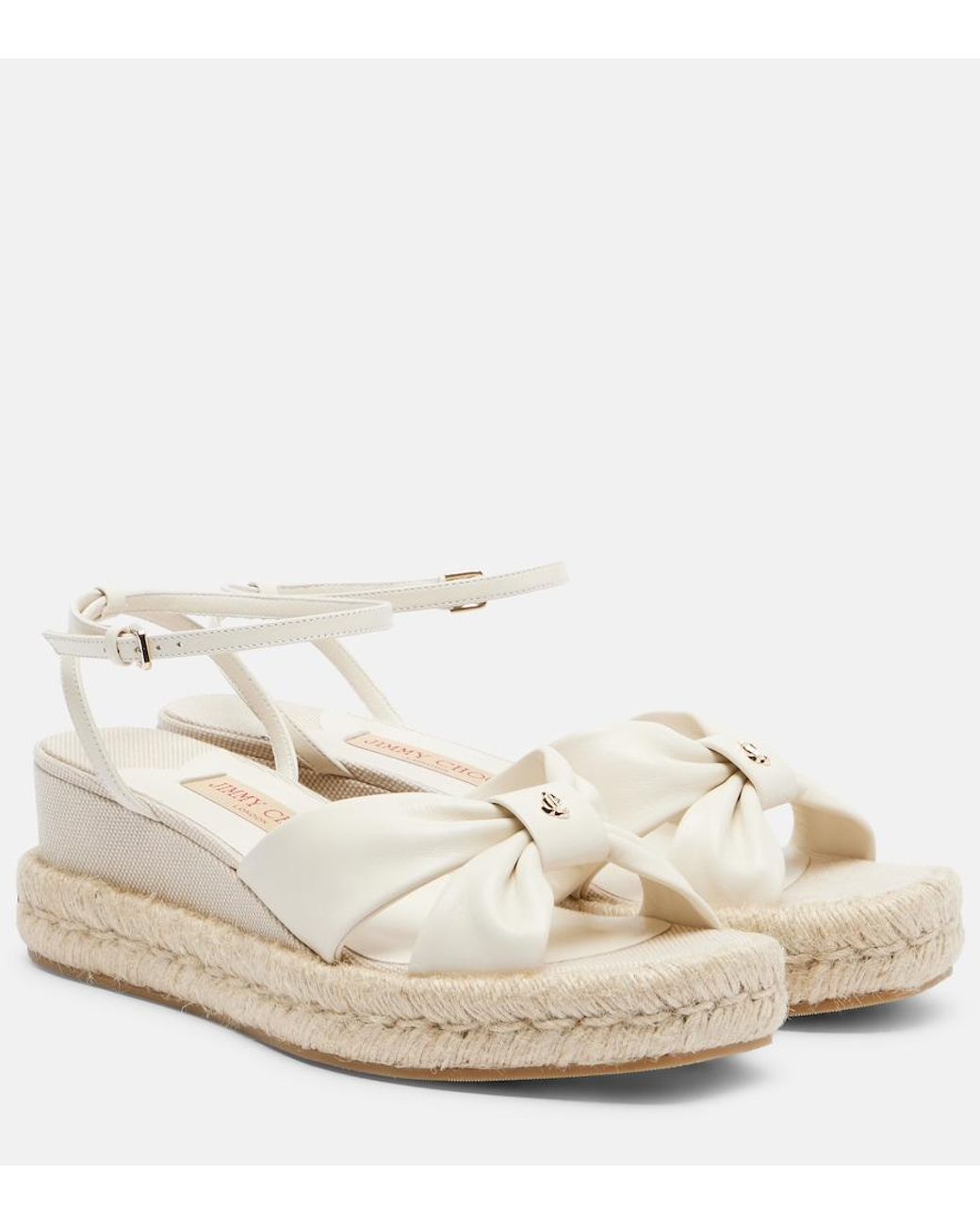 Jimmy Choo Natural Aella Leather Espadrille Wedge Sandals