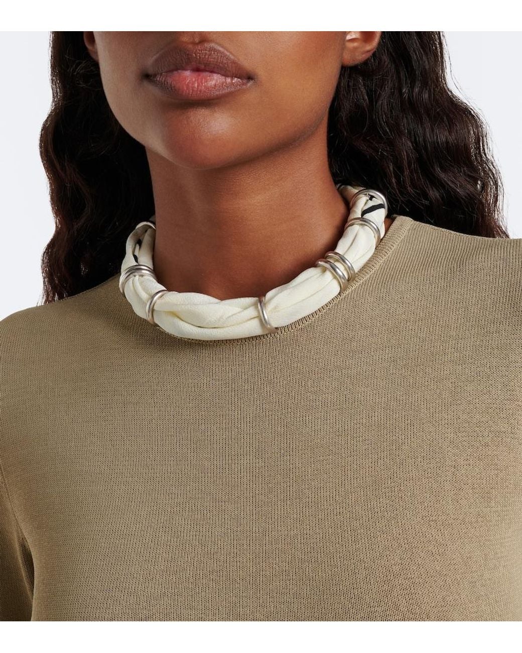 Totême  White Embellished Striped Silk Scarf