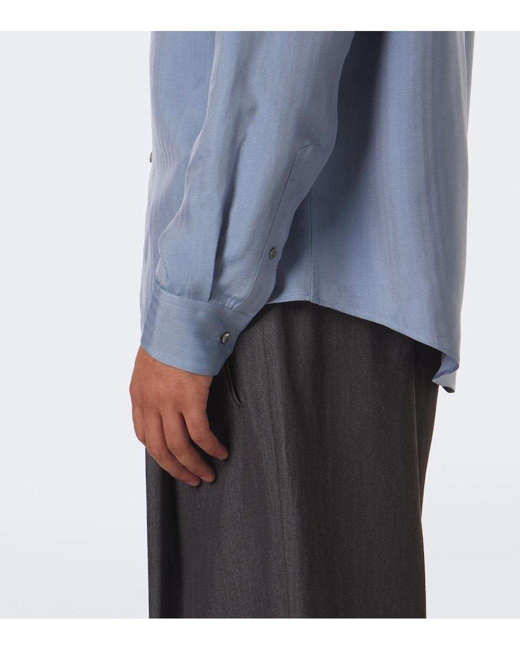 Giorgio Armani Blue Chevron Silk Jacquard Shirt for men