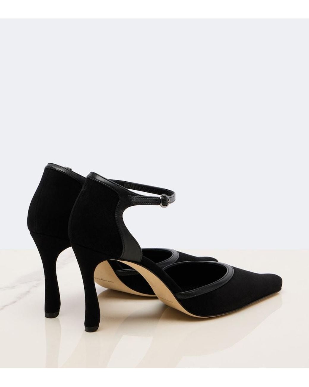 Manolo Blahnik Black Verdusan Leather-Trimmed Suede Pumps
