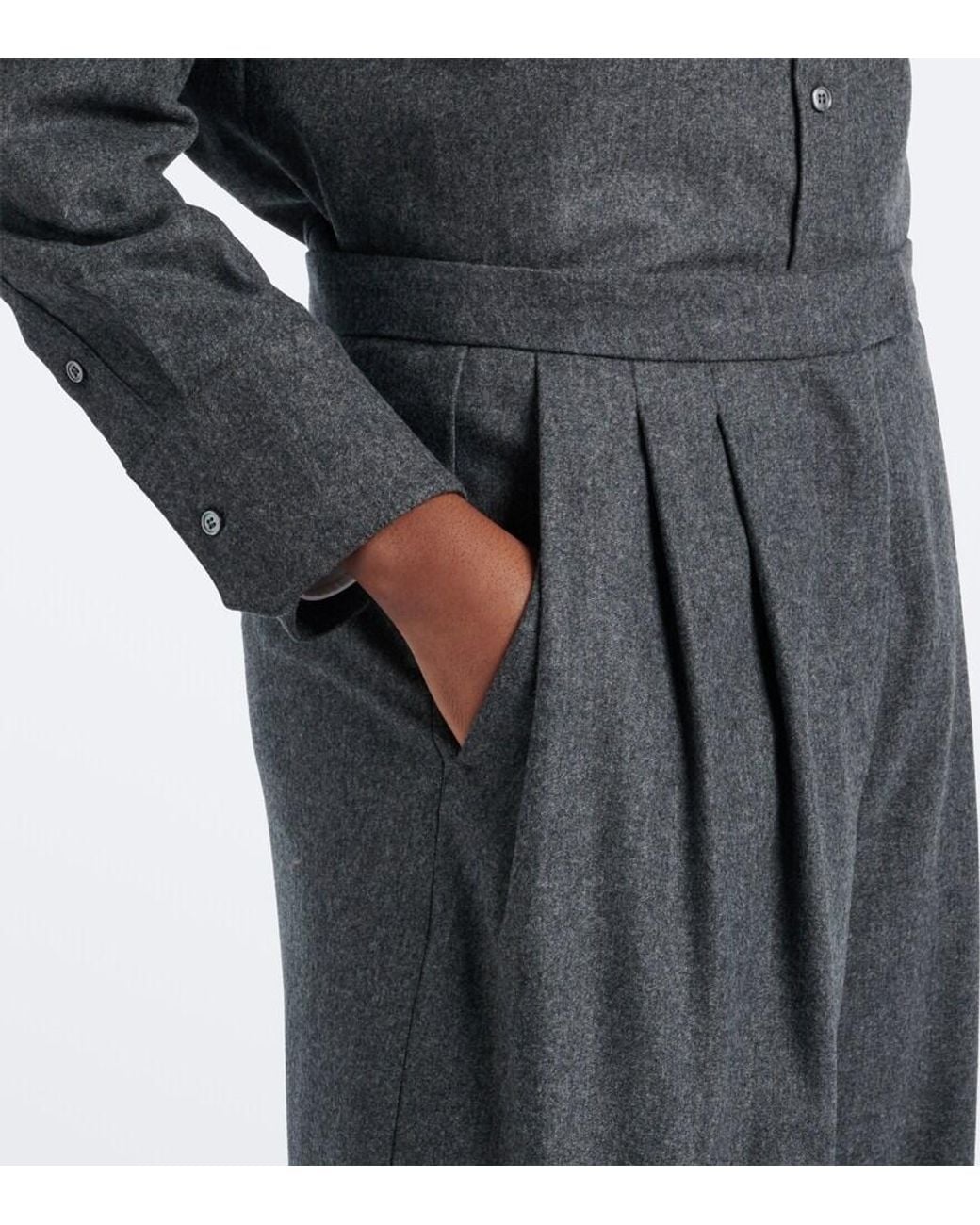 Max Mara Gray Pleated Wool Wide-Leg Pants