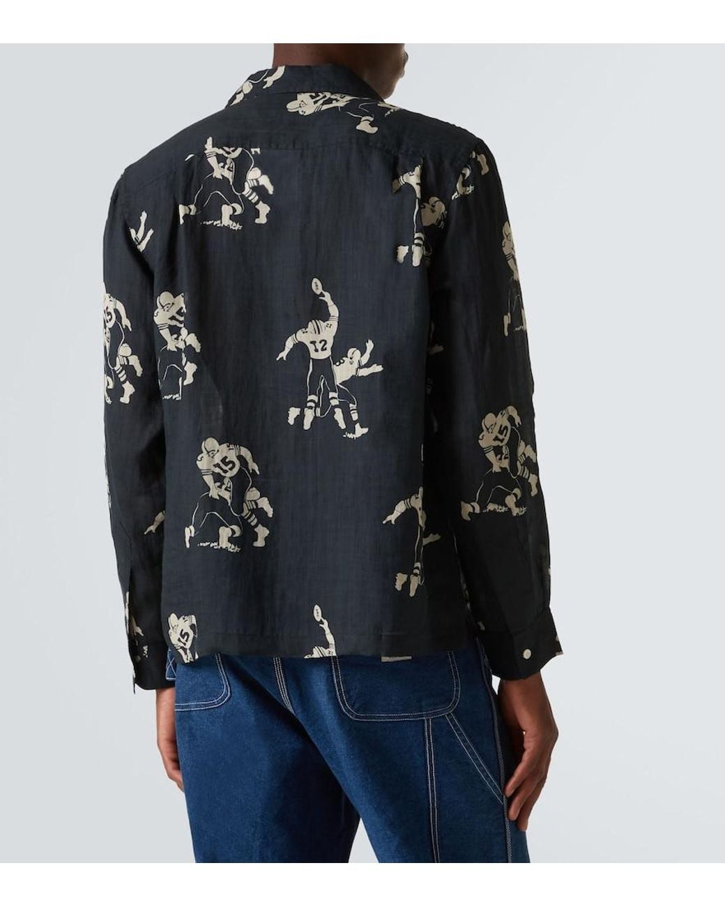 Bode Blue Football Silhouette Printed Linen Shirt for men