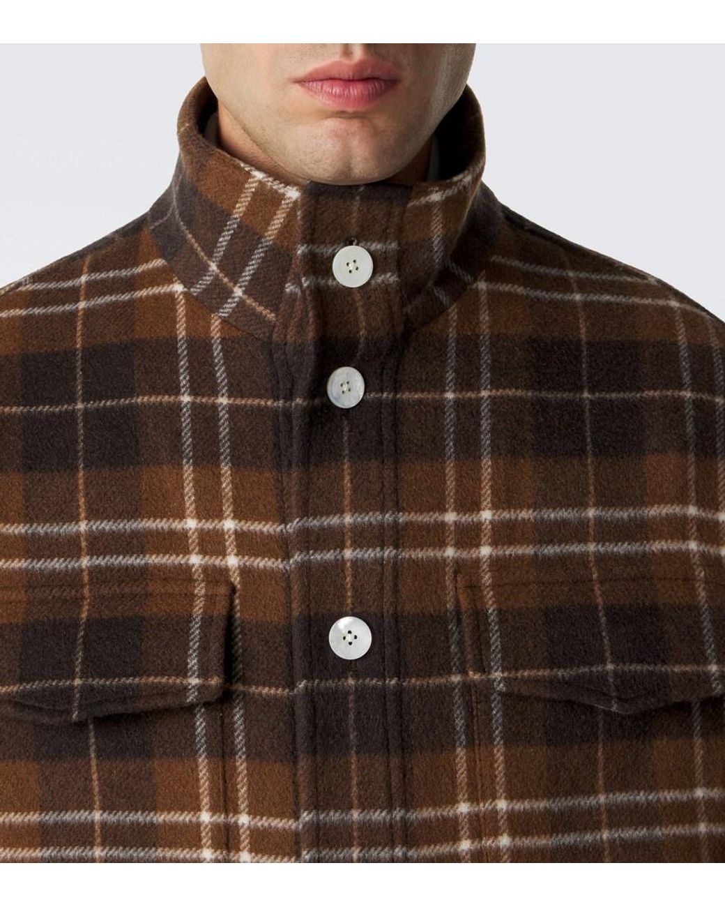 Umit Benan Brown St. Moritz Plaid Cashmere Overshirt for men
