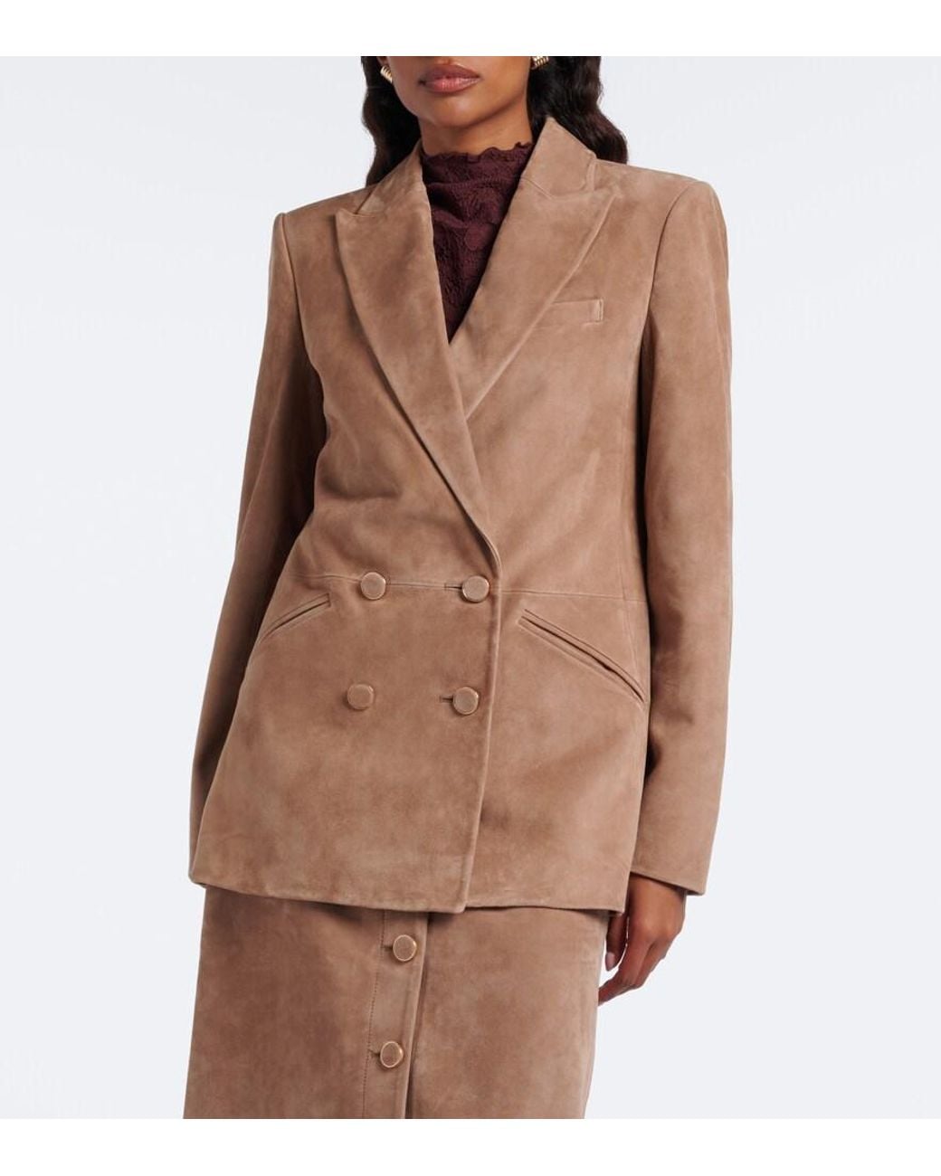 Veronica Beard Brown Oria Double-Breasted Suede Jacket