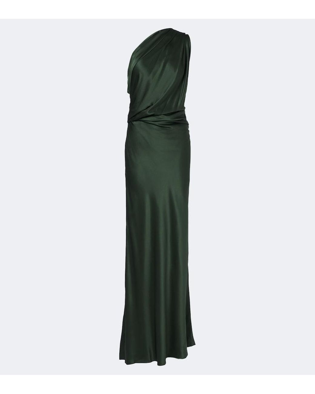 The Sei Green Draped One-Shoulder Silk Satin Gown